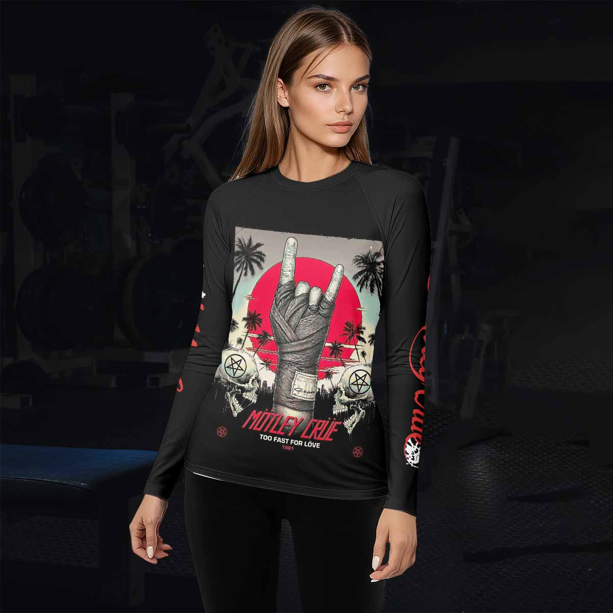 Mötley Crüe Too Fast for Love Women's Rash Guard Long Sleeve - lifestyle view