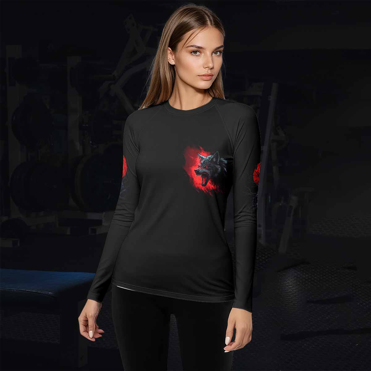 Twin Wolf Apocalypse Women's Rash Guard Long Sleeve - lifestyle view