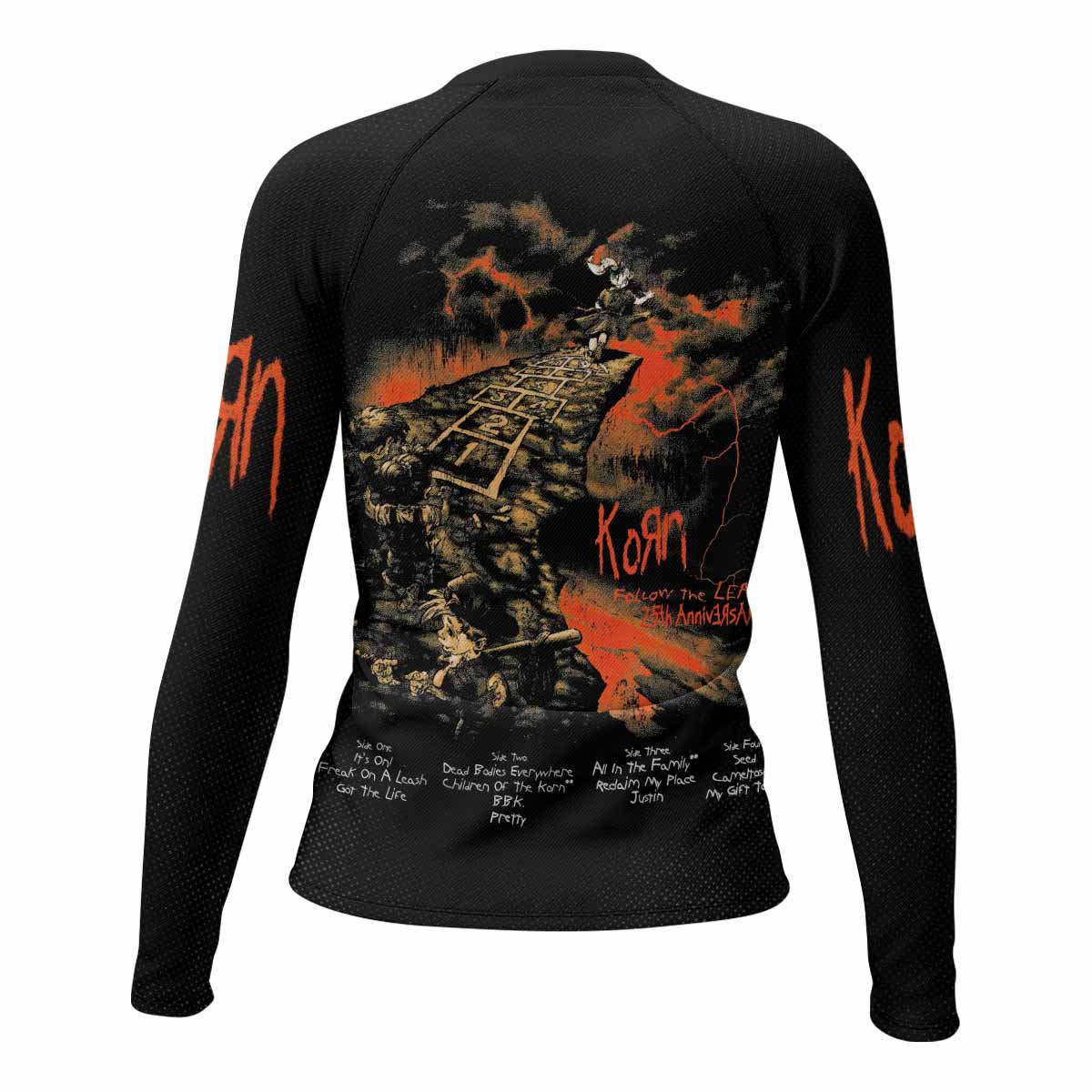 Korn Follow Cliff Women's Rash Guard Long Sleeve - back view mockup