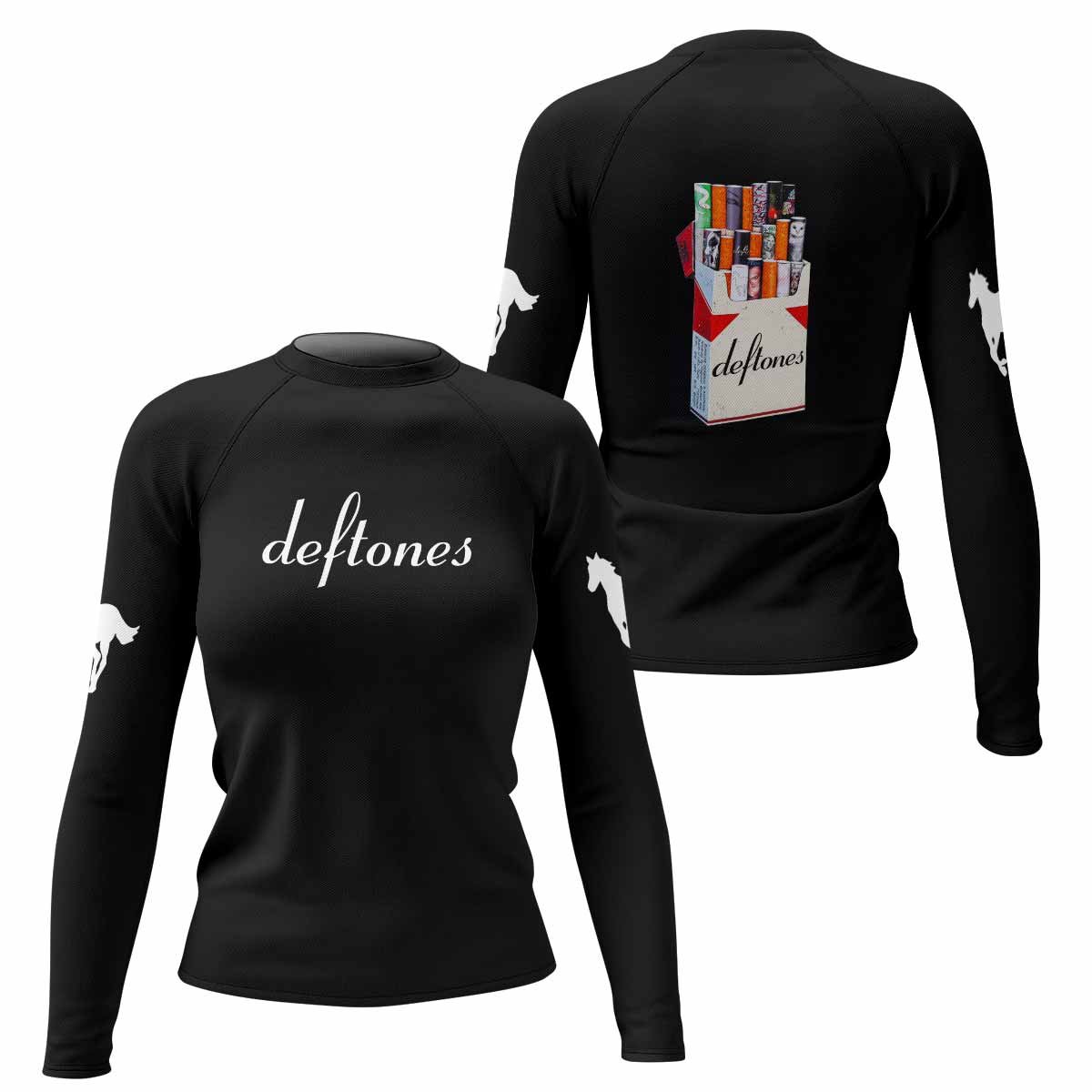 Deftones Cigarette Vintage Women's Rash Guard Long Sleeve - front and back view