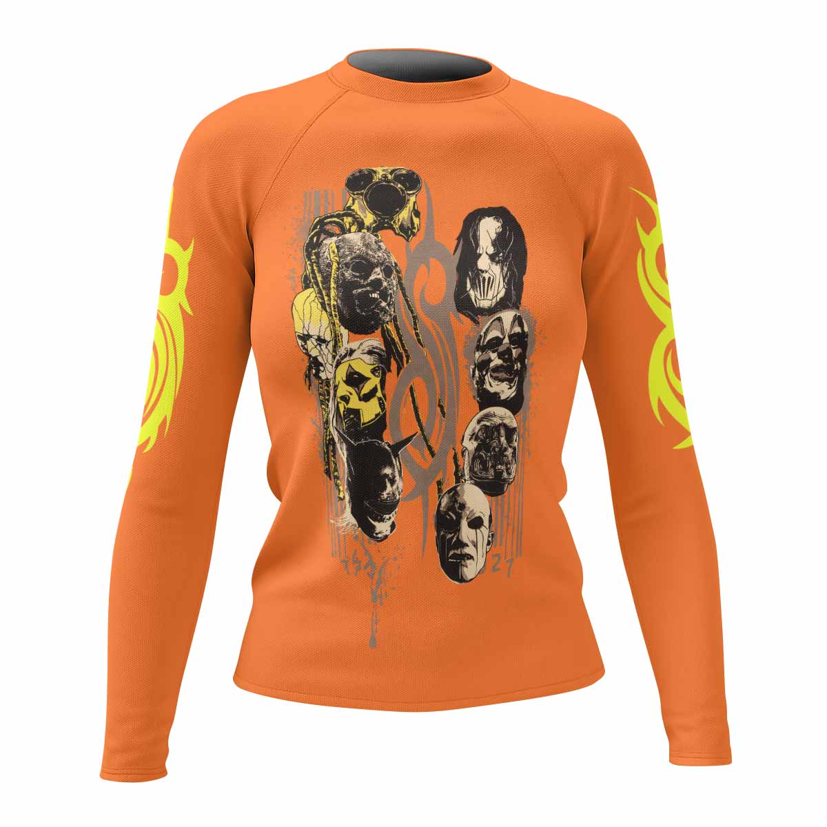 Slipknot Splatter Orange Women's Rash Guard Long Sleeve - front view mockup