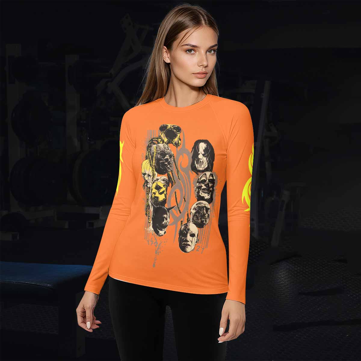 Slipknot Splatter Orange Women's Rash Guard Long Sleeve - lifestyle view