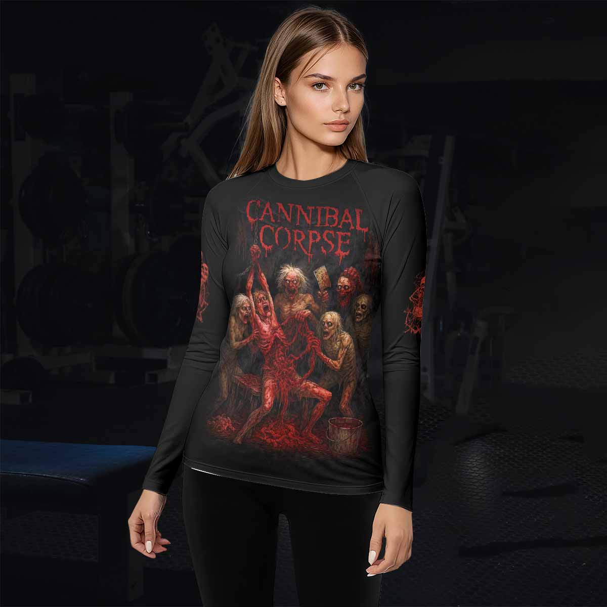 Butchered at Birth Cannibal Corpse Women's Rash Guard Long Sleeve - lifestyle view