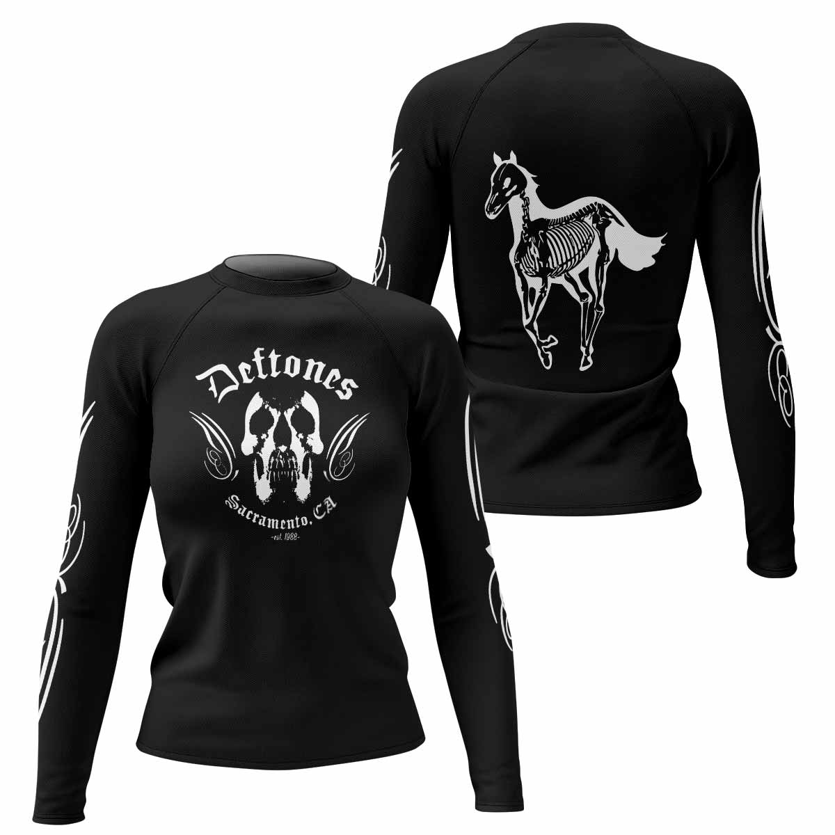 Deftones Sacramento Women's Rash Guard Long Sleeve - front and back view