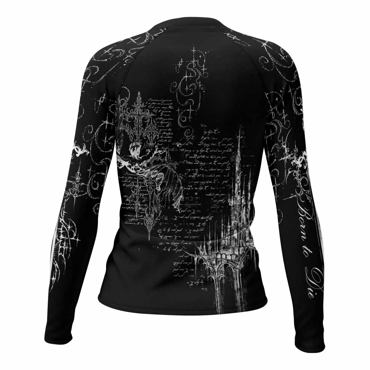 Born to Die Women's Rash Guard Long Sleeve - back view mockup