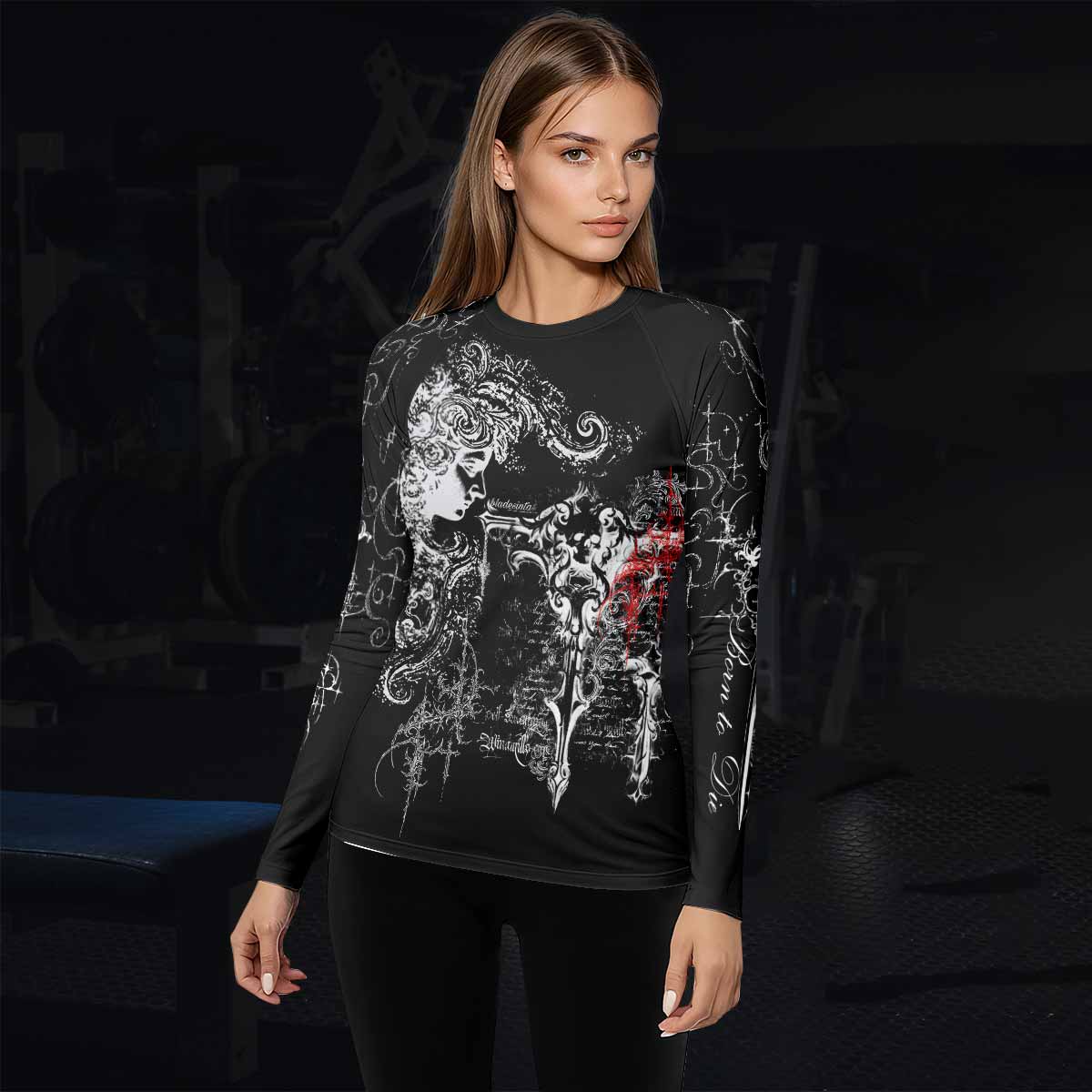 Born to Die Women's Rash Guard Long Sleeve - lifestyle view