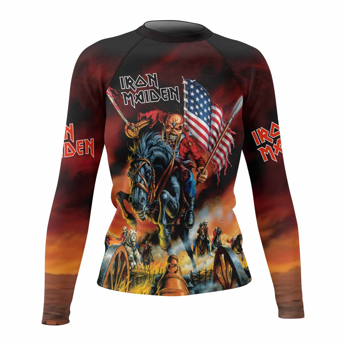 Iron Maiden American Flag Women's Rash Guard Long Sleeve - front view mockup