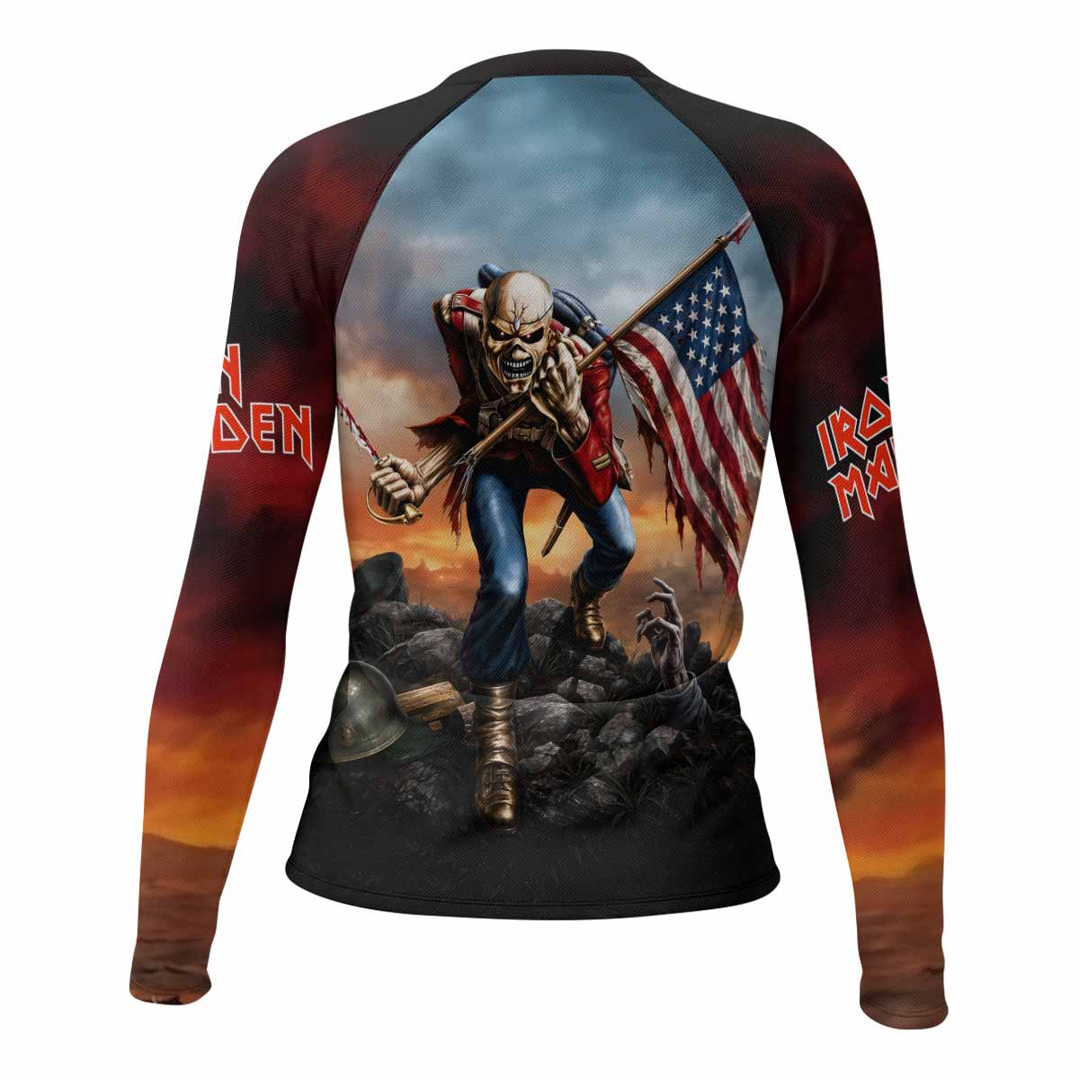 Iron Maiden American Flag Women's Rash Guard Long Sleeve - back view mockup