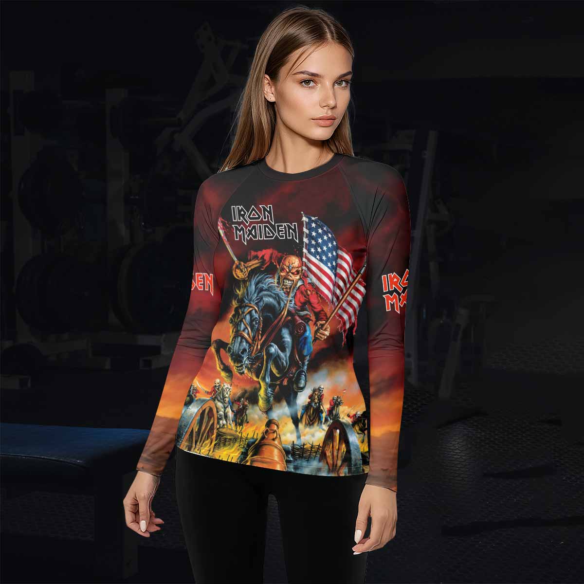 Iron Maiden American Flag Women's Rash Guard Long Sleeve - lifestyle view