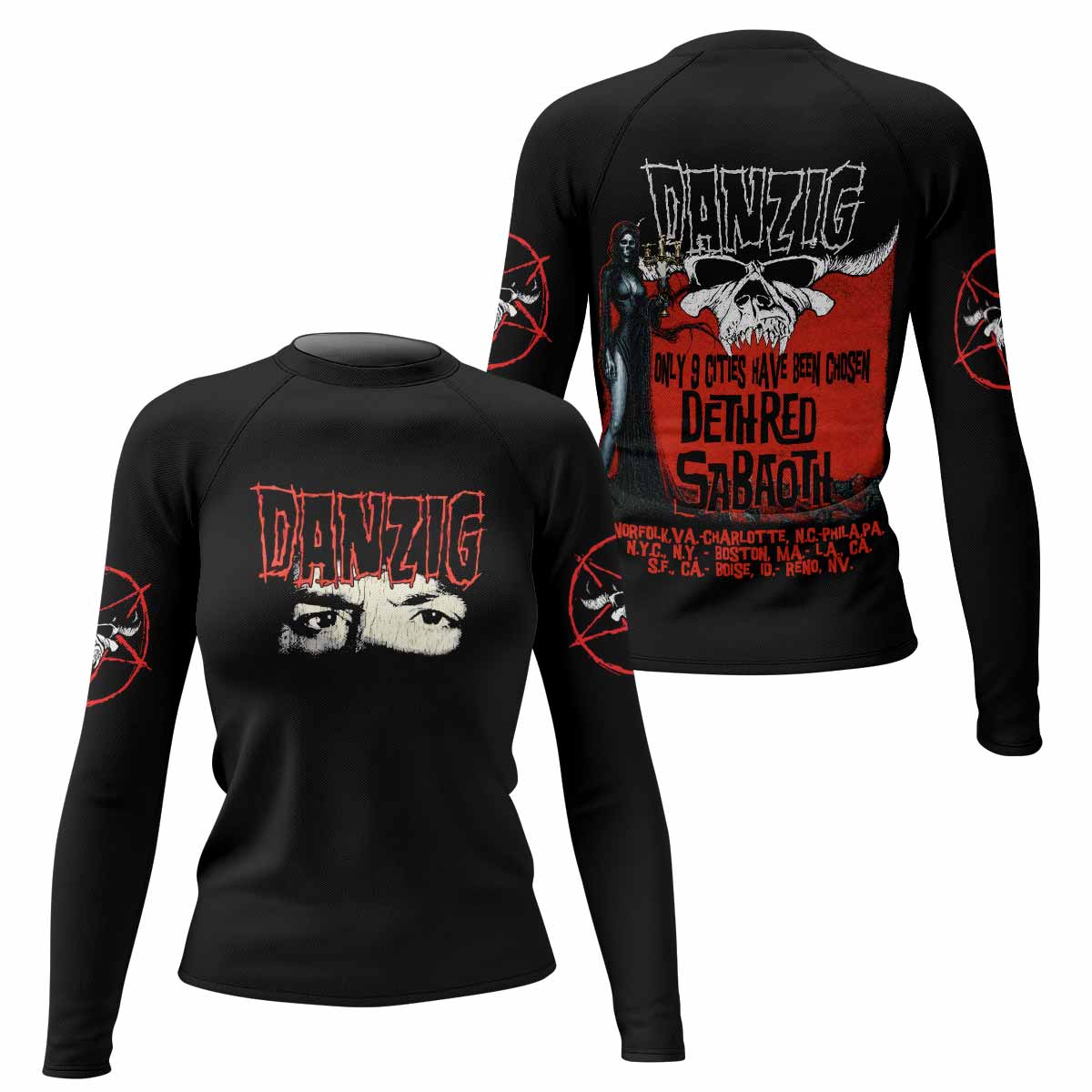 Danzig Deth Red Sabaoth Women's Rash Guard Long Sleeve - front and back view