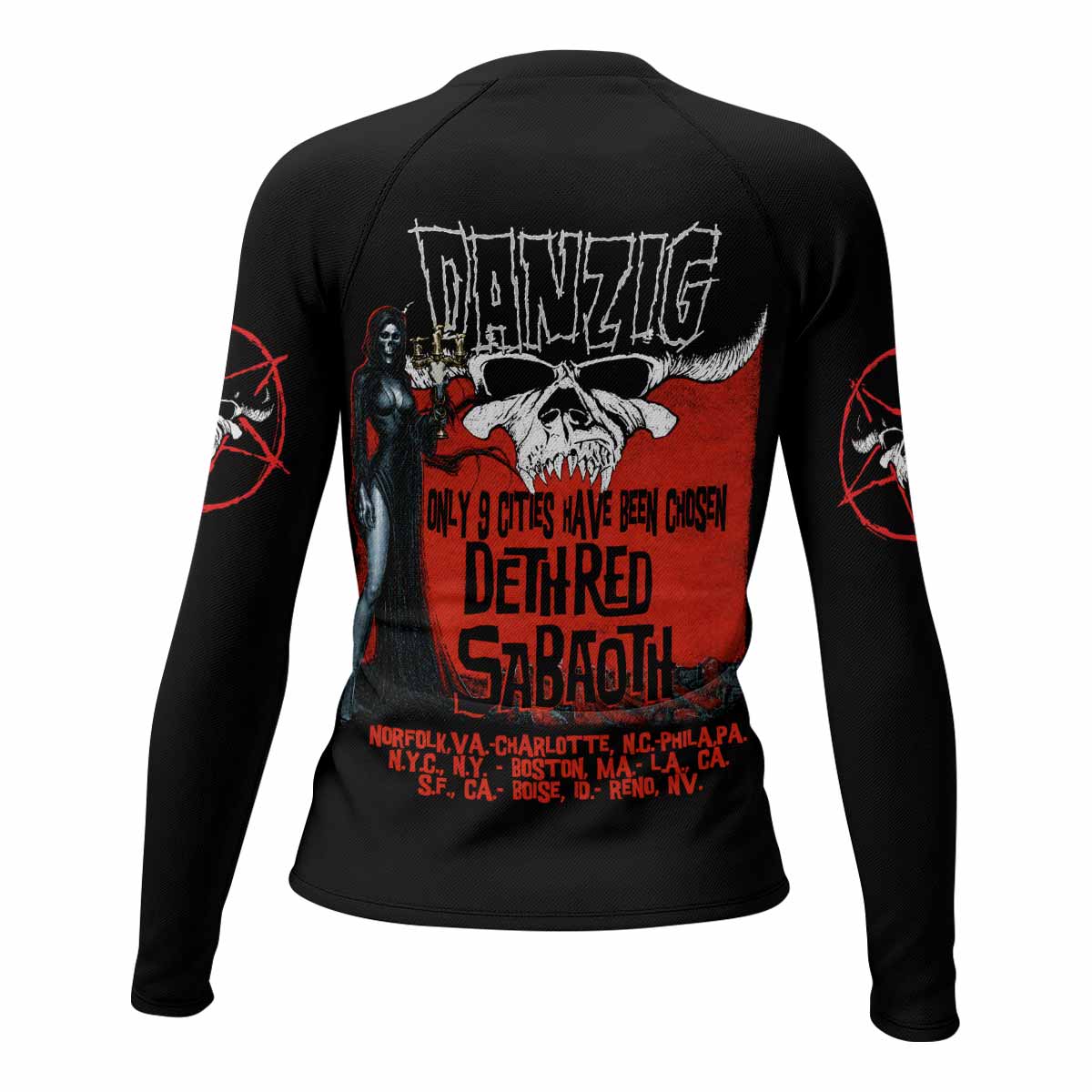 Danzig Deth Red Sabaoth Women's Rash Guard Long Sleeve - back view mockup
