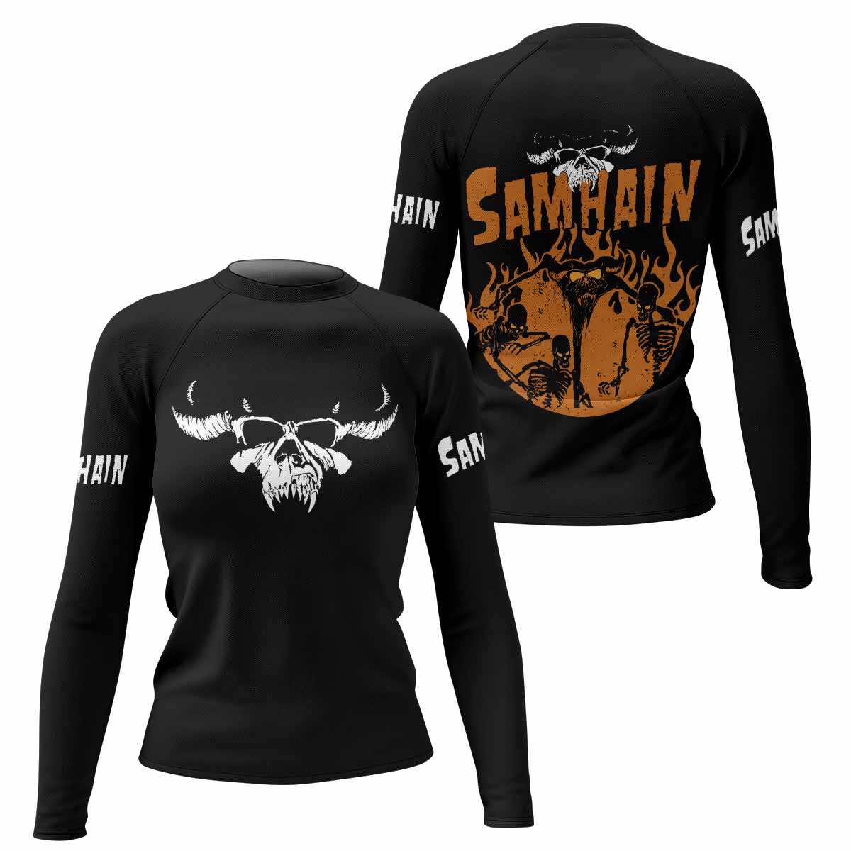 Samhain Horror Punk Women's Rash Guard Long Sleeve - front and back view