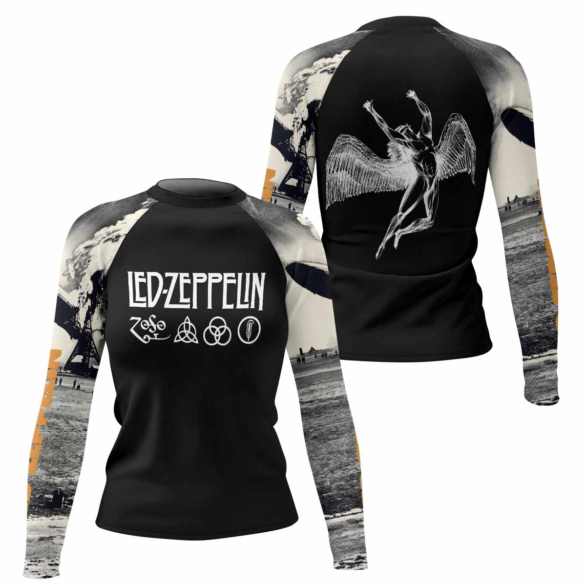 Led Zeppelin Women's Rash Guard Long Sleeve - front and back view