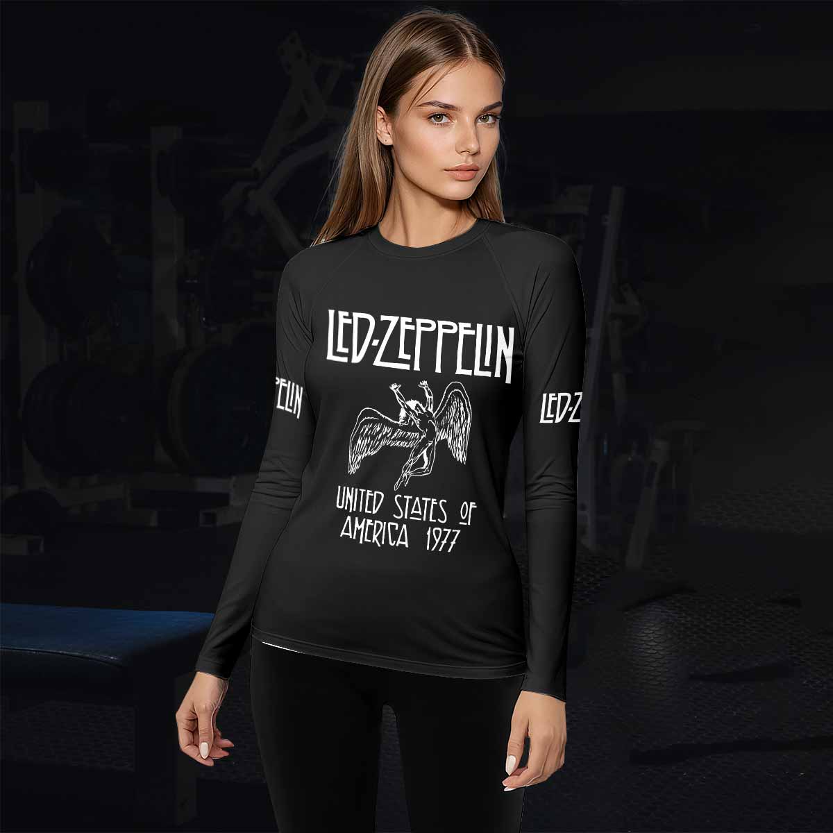 Led Zeppelin North American Tour 1977 Women's Rash Guard Long Sleeve - lifestyle view