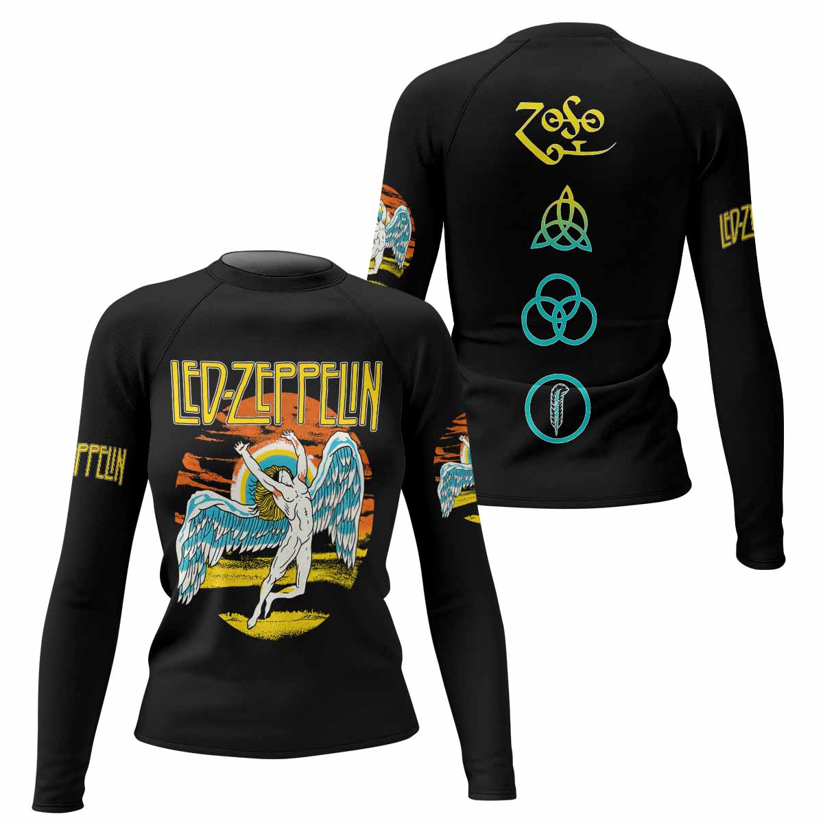 Led Zeppelin North American Tour 1975 Women's Rash Guard Long Sleeve - front and back view