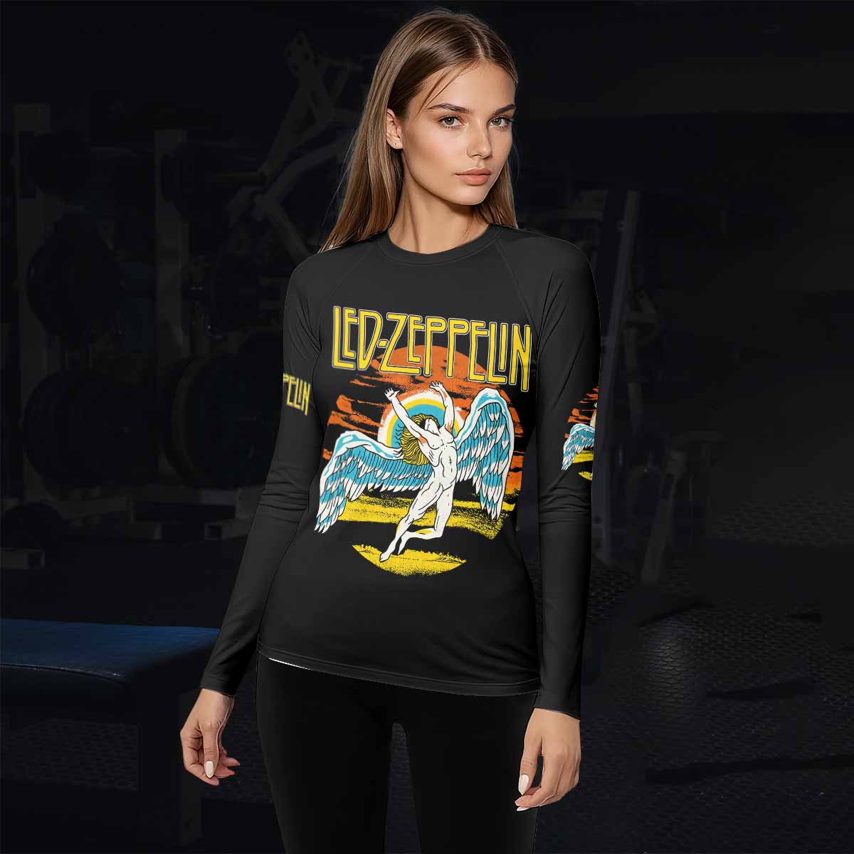 Led Zeppelin North American Tour 1975 Women's Rash Guard Long Sleeve - lifestyle view