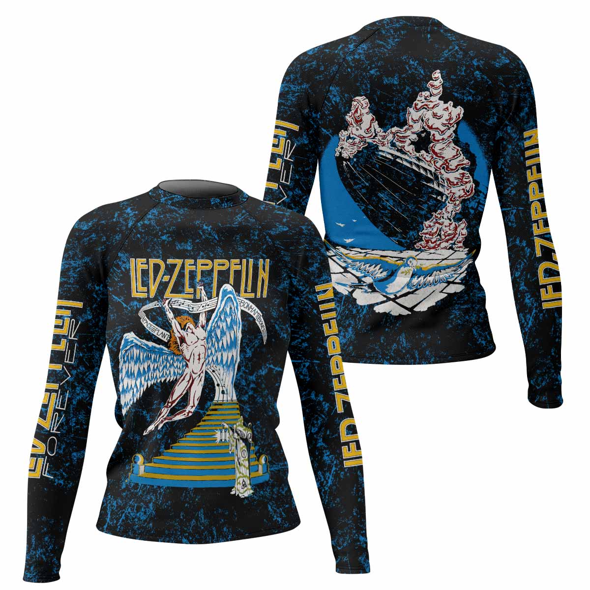 Led Zeppelin Swan Song Women's Rash Guard Long Sleeve - front and back view