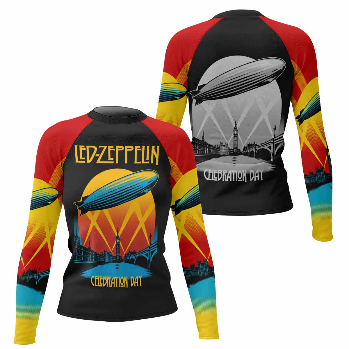Led Zeppelin Celebration Day Women's Rash Guard Long Sleeve - front and back view