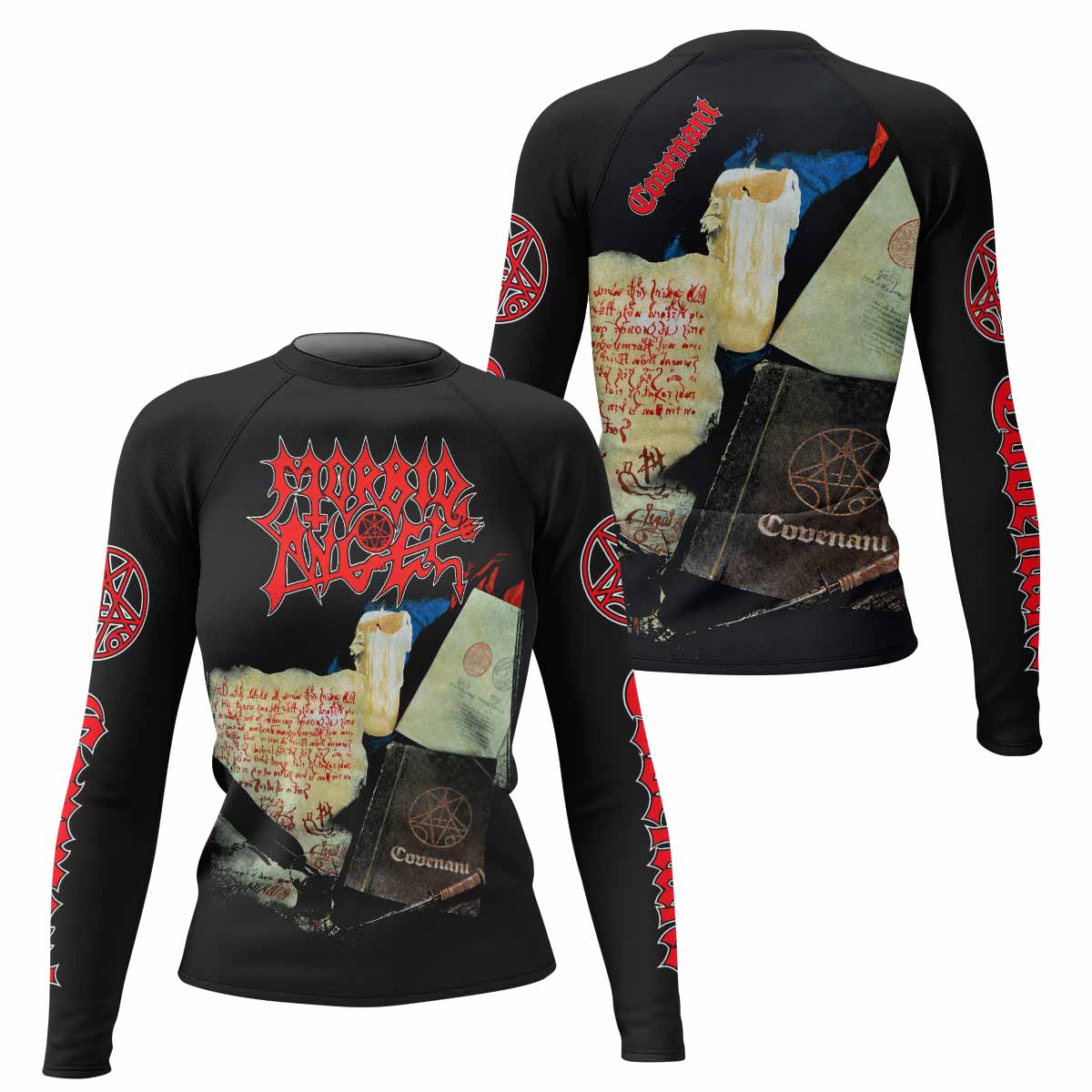 Morbid Angel Covenant Women's Rash Guard Long Sleeve - front and back view