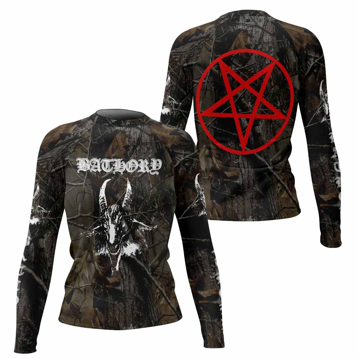 Bathory Sigil of Baphomet Women's Rash Guard Long Sleeve - front and back view