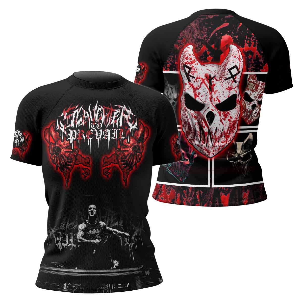 Slaughter to Prevail Women's Rash Guard Short Sleeve - front and back view