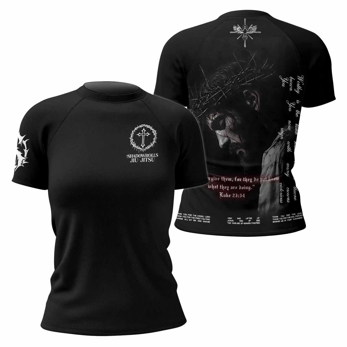 Crucified Silence Women's Rash Guard Short Sleeve - front and back view
