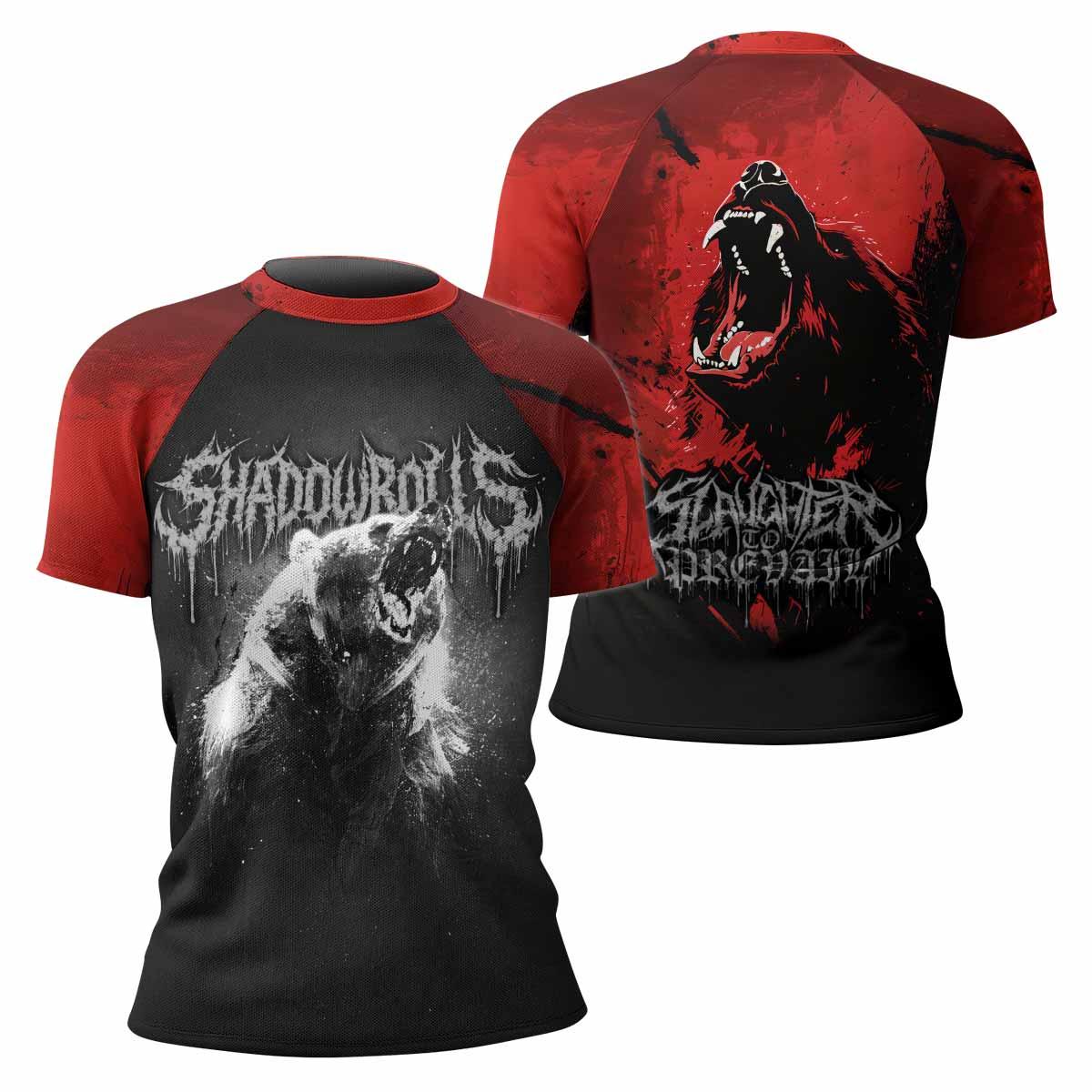 Slaughter to Prevail Bear Women's Rash Guard Short Sleeve - front and back view