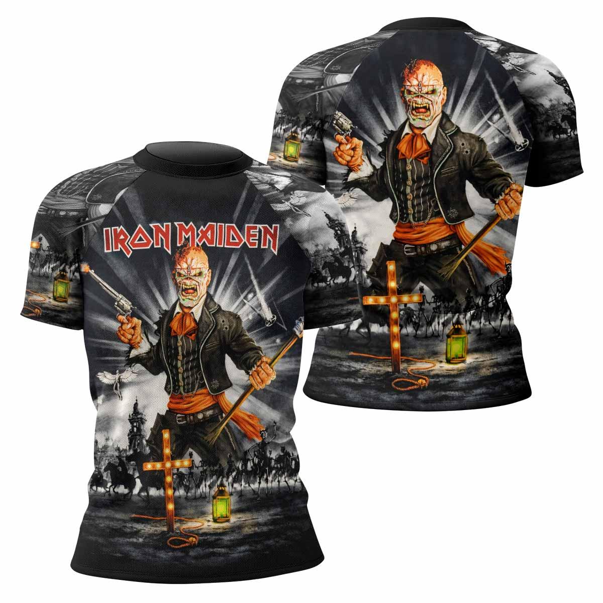Iron Maiden Nights Of The Dead Women's Rash Guard Short Sleeve - front and back view