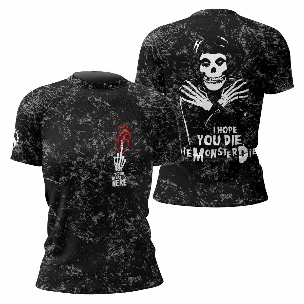 Misfits Die Monster Die Women's Rash Guard Short Sleeve - front and back view