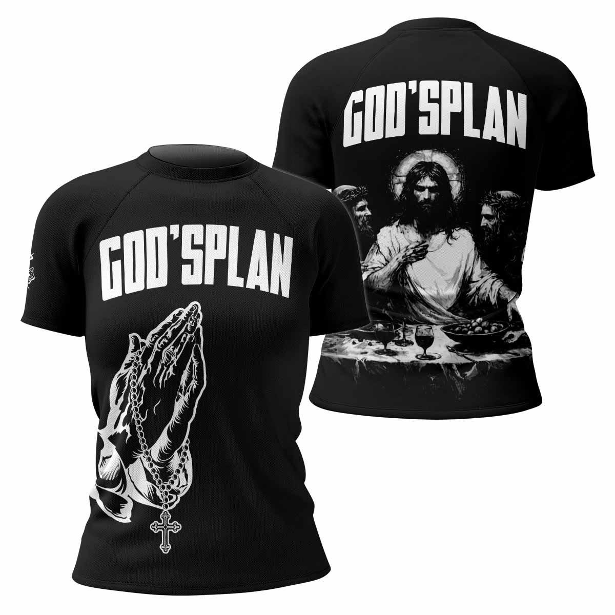 God's Plan Women's Rash Guard Short Sleeve - front and back view