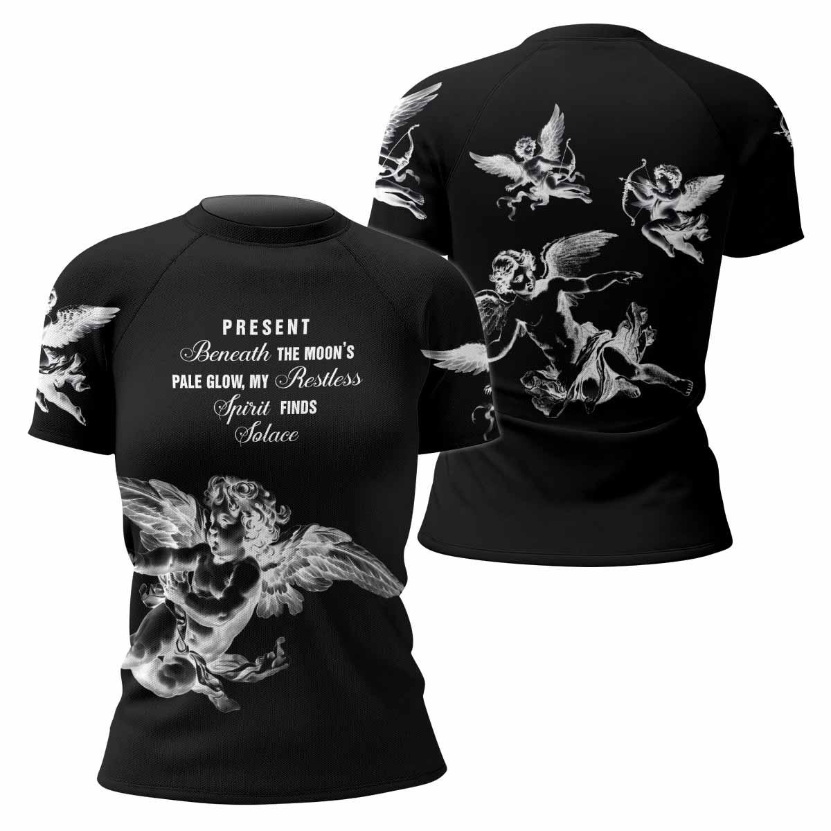 Angels of Solace Women's Rash Guard Short Sleeve - front and back view