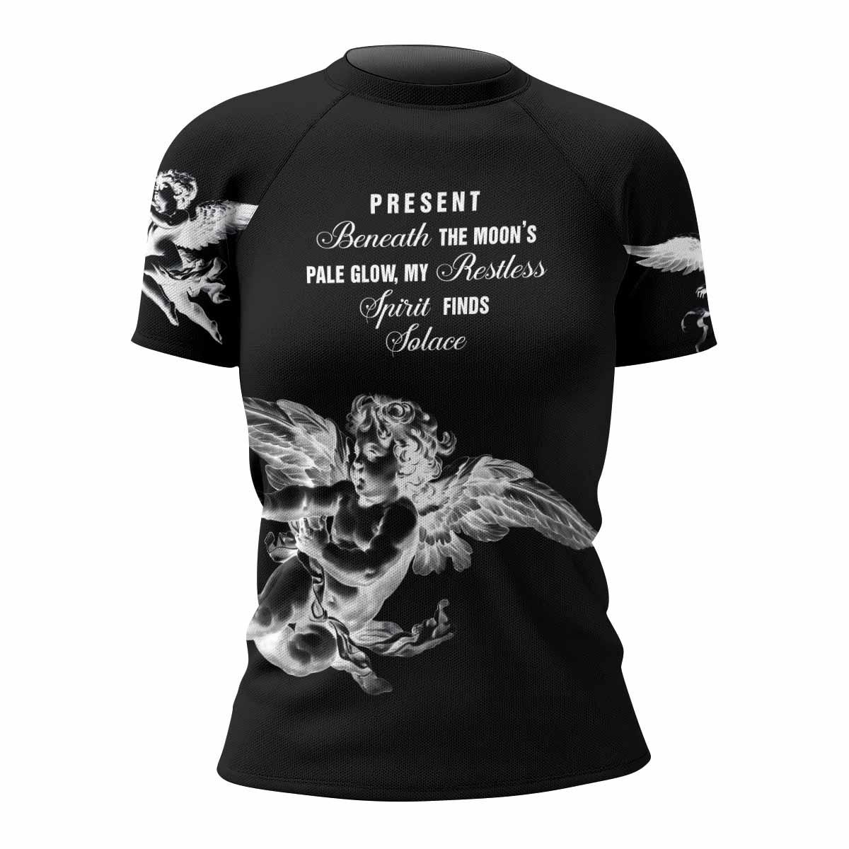 Angels of Solace Women's Rash Guard Short Sleeve - front view mockup