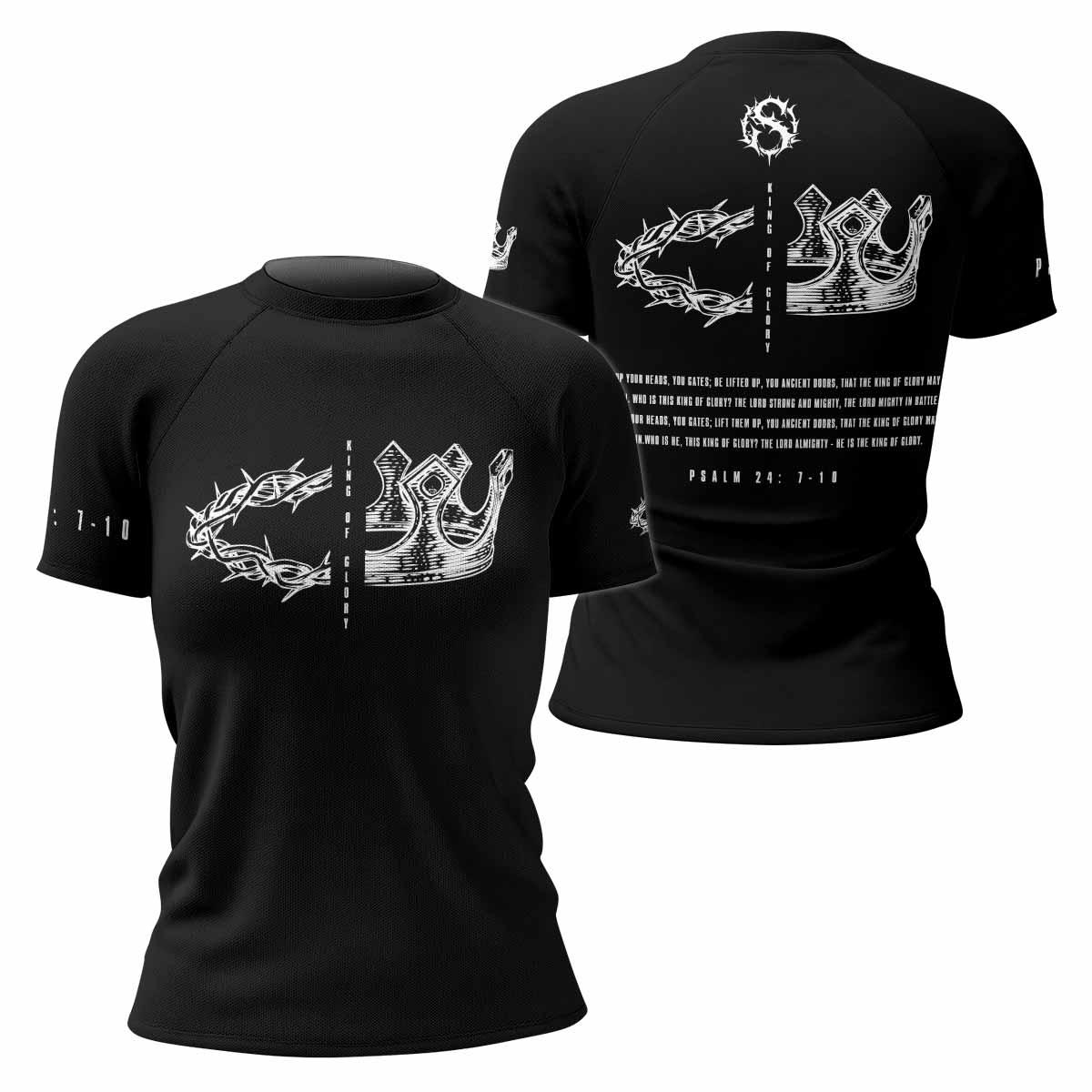 The King of Glory Women's Rash Guard Short Sleeve - front and back view