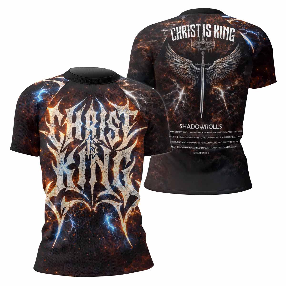 Christ is King Women's Rash Guard Short Sleeve - front and back view