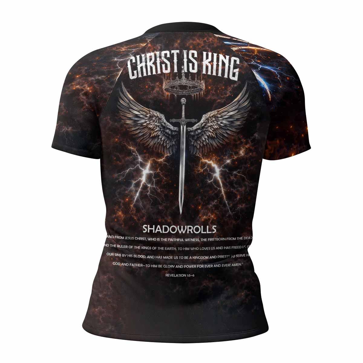 Christ is King Women's Rash Guard Short Sleeve - back view mockup