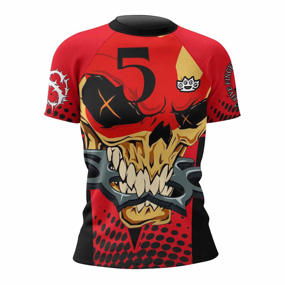 Five Finger Death Punch 5FDP Women's Rash Guard Short Sleeve - front view mockup