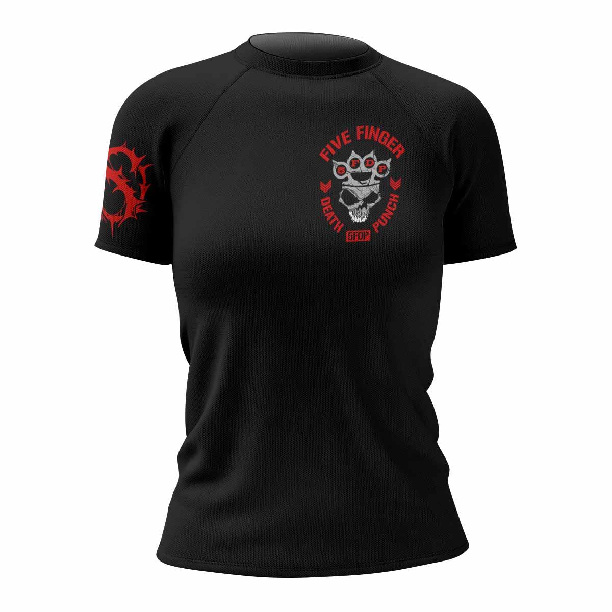 Five Finger Death Punch Shadowrolls Women's Rash Guard Short Sleeve - front view mockup
