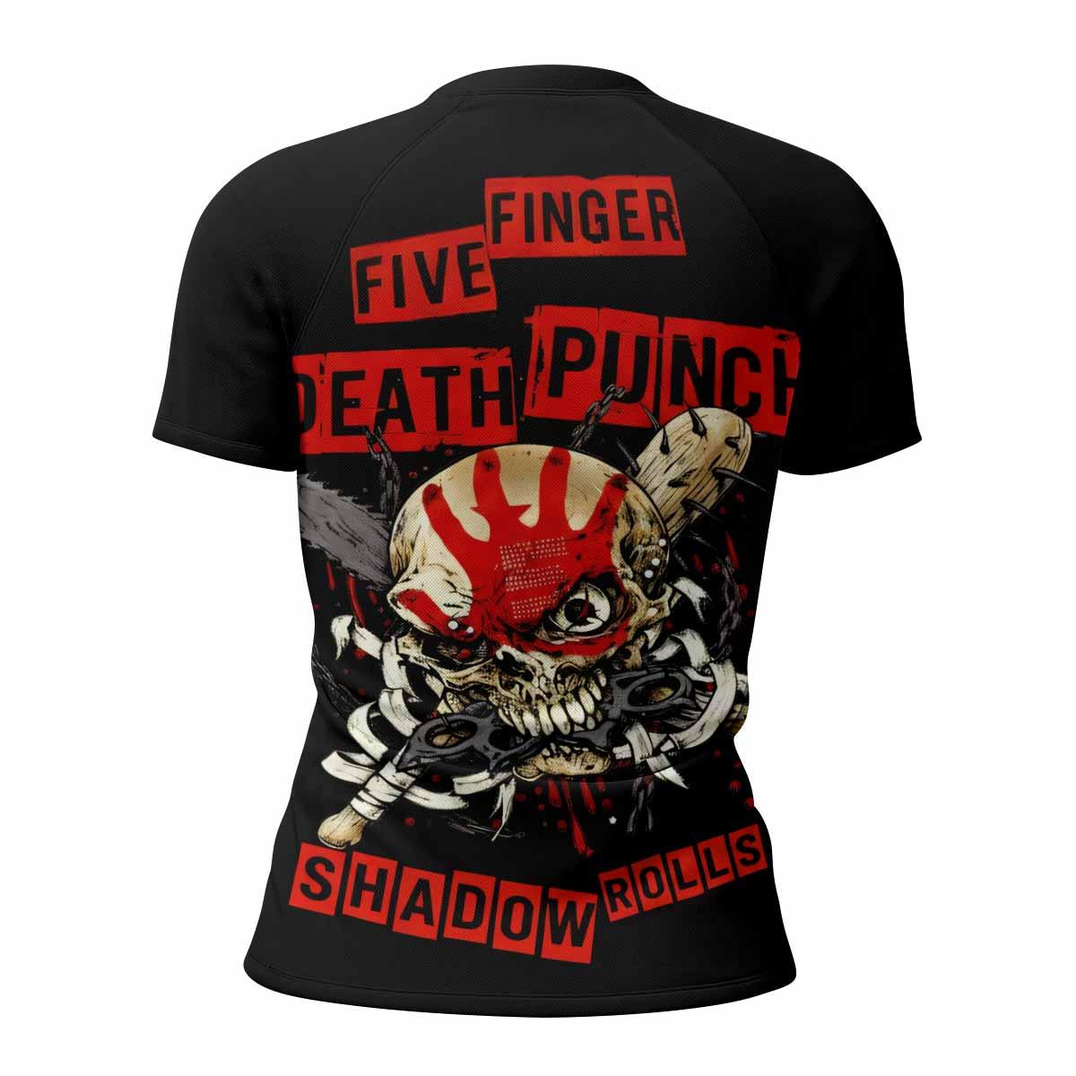 Five Finger Death Punch Shadowrolls Women's Rash Guard Short Sleeve - back view mockup