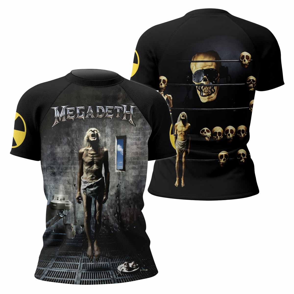 Megadeth Prison of Flesh Women's Rash Guard Short Sleeve - front and back view
