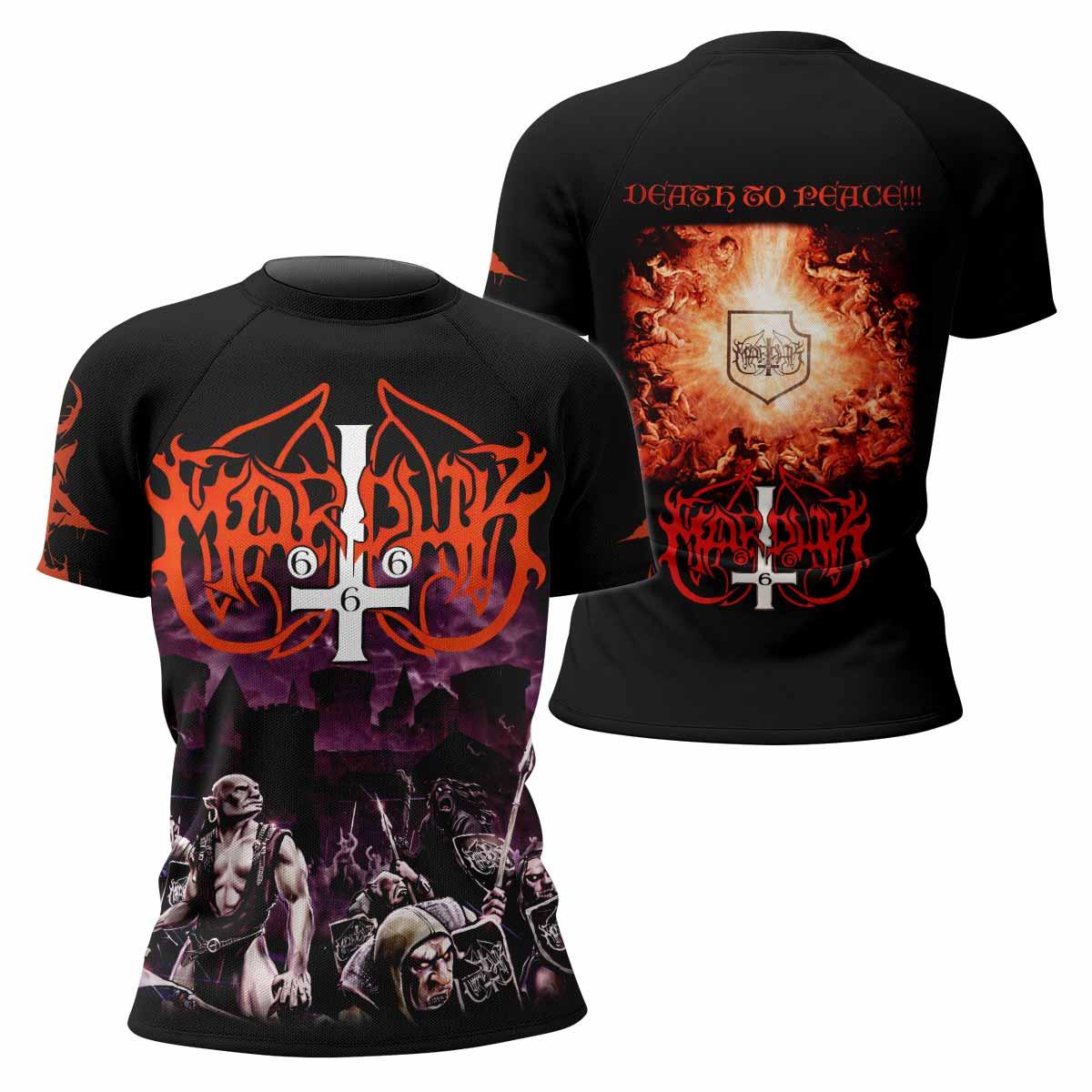 Marduk Heaven Shall Burn Women's Rash Guard Short Sleeve - front and back view