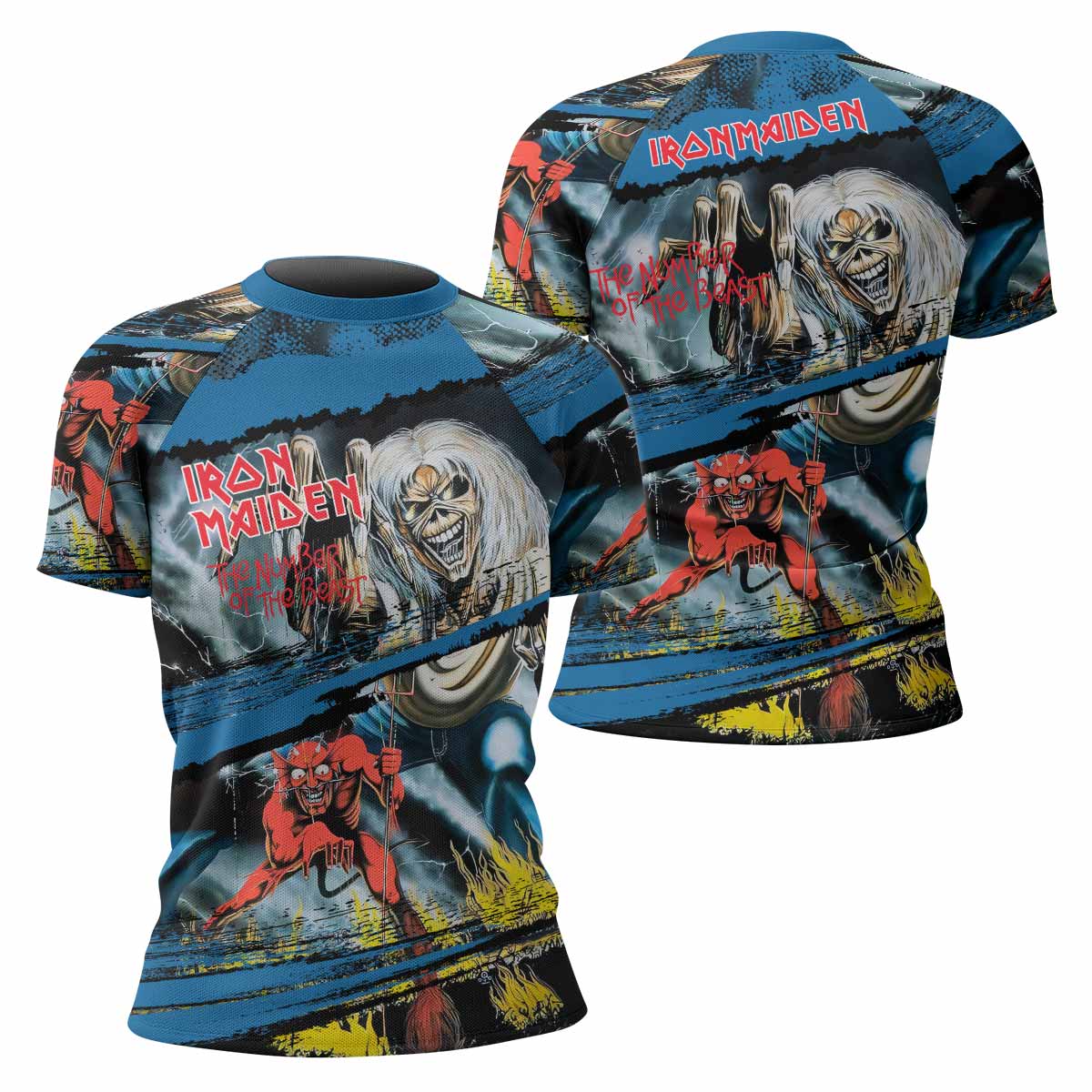 Iron Maiden The Number of the Beast Women's Rash Guard Short Sleeve - front and back view