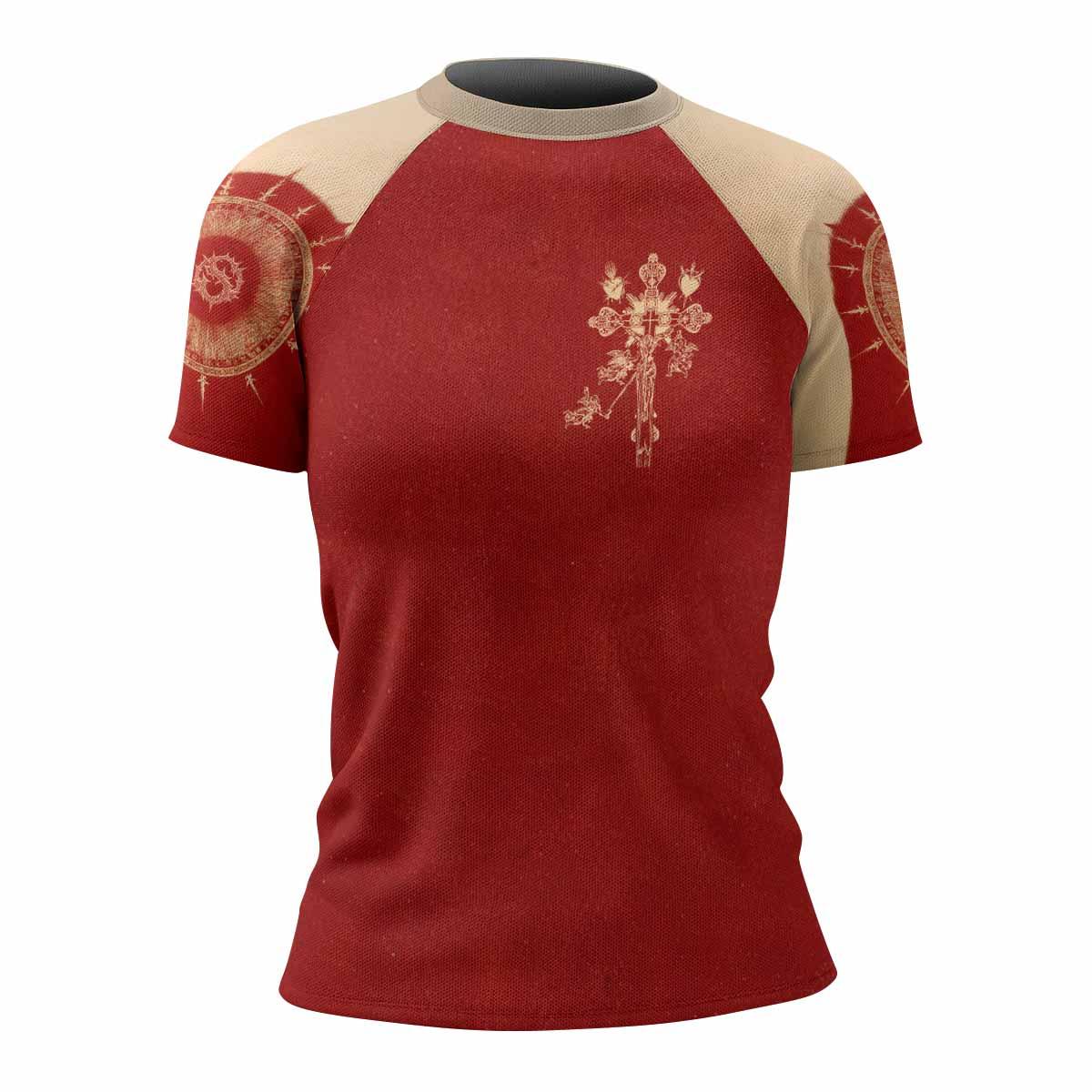 Mother of Sorrows Women's Rash Guard Short Sleeve - front view mockup