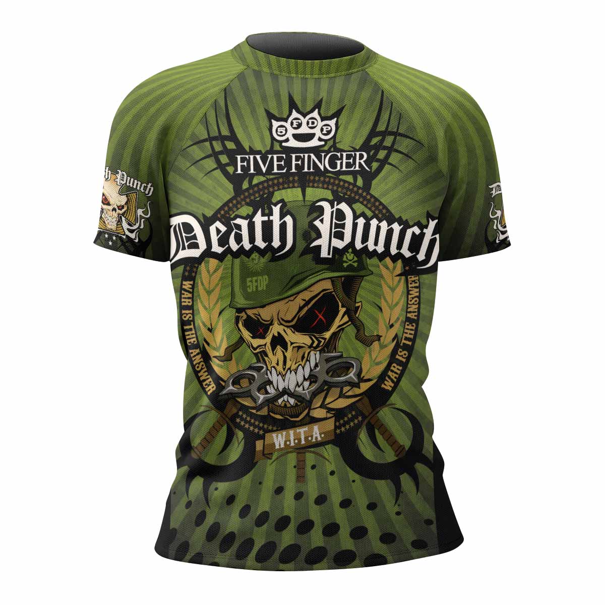 Five Finger Death Punch Green V Women's Rash Guard Short Sleeve - front view mockup