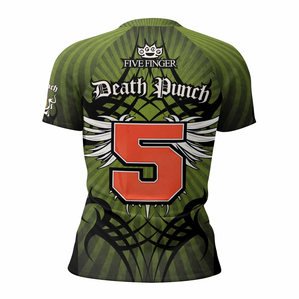 Five Finger Death Punch Green V Women's Rash Guard Short Sleeve - back view mockup