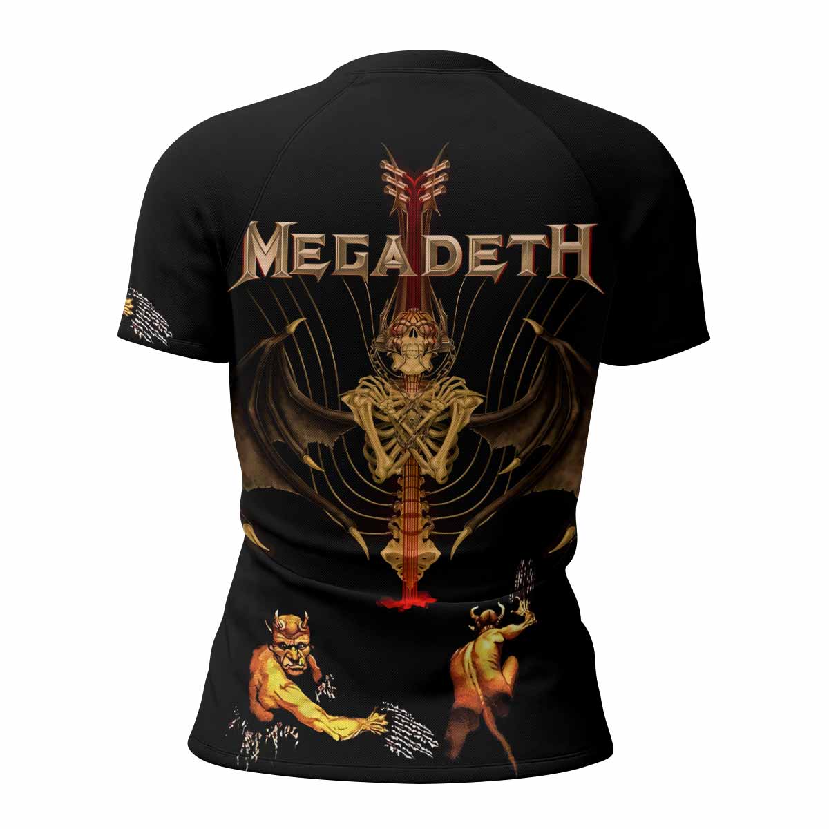 Megadeth Holy Wars 991 Wild Oats Women's Rash Guard Short Sleeve - back view mockup