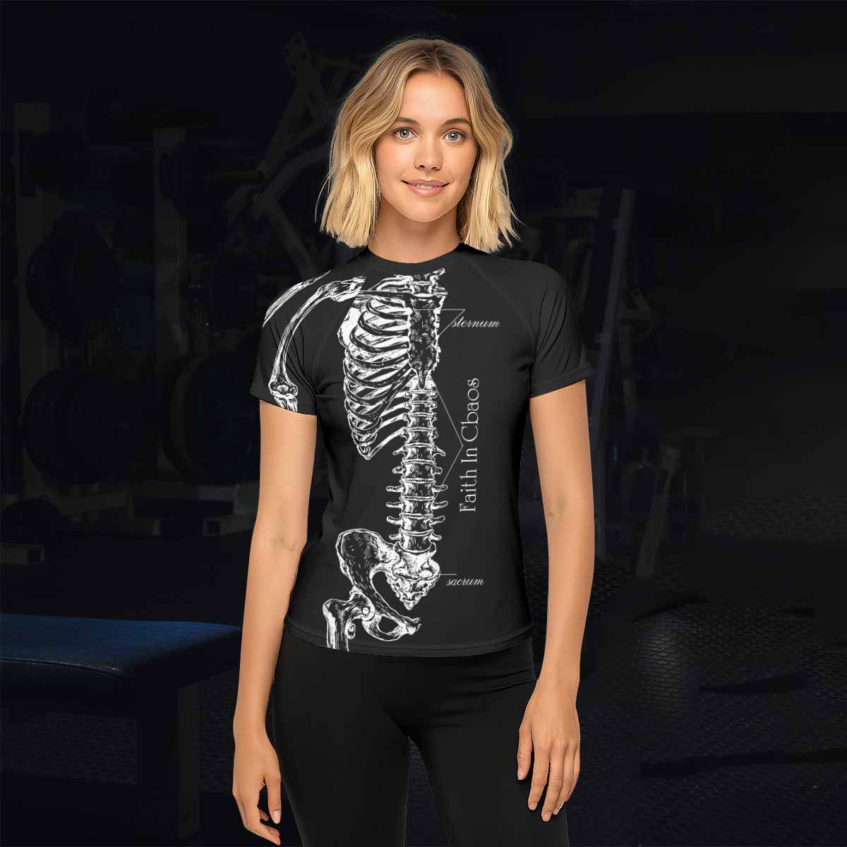Faith In Chaos Skeleton Women's Rash Guard Short Sleeve - lifestyle view