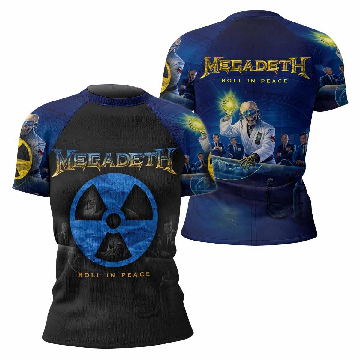 Megadeth Roll In Peace Women's Rash Guard Short Sleeve - front and back view