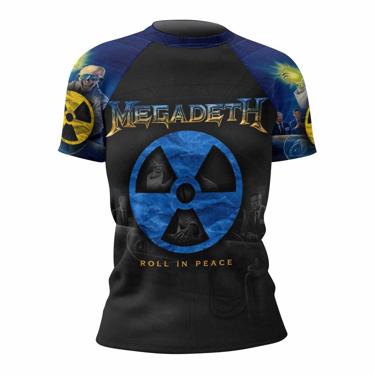 Megadeth Roll In Peace Women's Rash Guard Short Sleeve - front view mockup