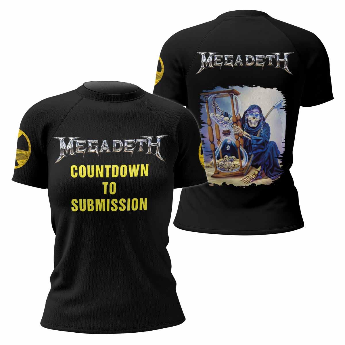 Megadeth Countdown to Submission Women's Rash Guard Short Sleeve - front and back view