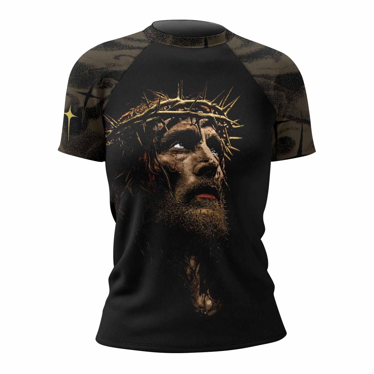 Live for Him Women's Rash Guard Short Sleeve - front view mockup